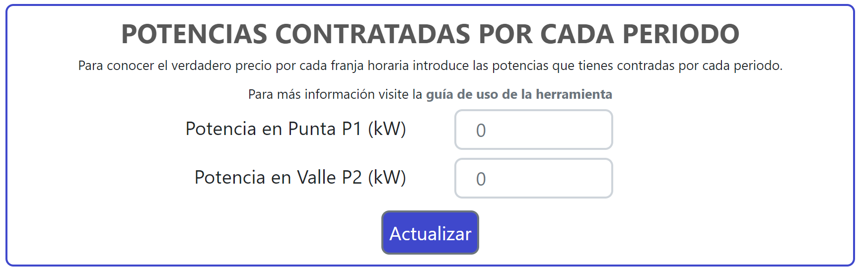 Captura de Sección en web Potencias contratadas en cada periodo